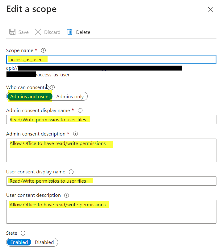 Register App Add Scope